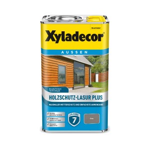 Xyladecor Holzschutz-Lasur Plus Grau 2,5l Dose für Aussenanwendung.