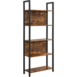 Vasagle Bücherregal mit 5 Ebenen in Braun-Schwarz. Regal im Industrie-Design mit Stahlrahmen.