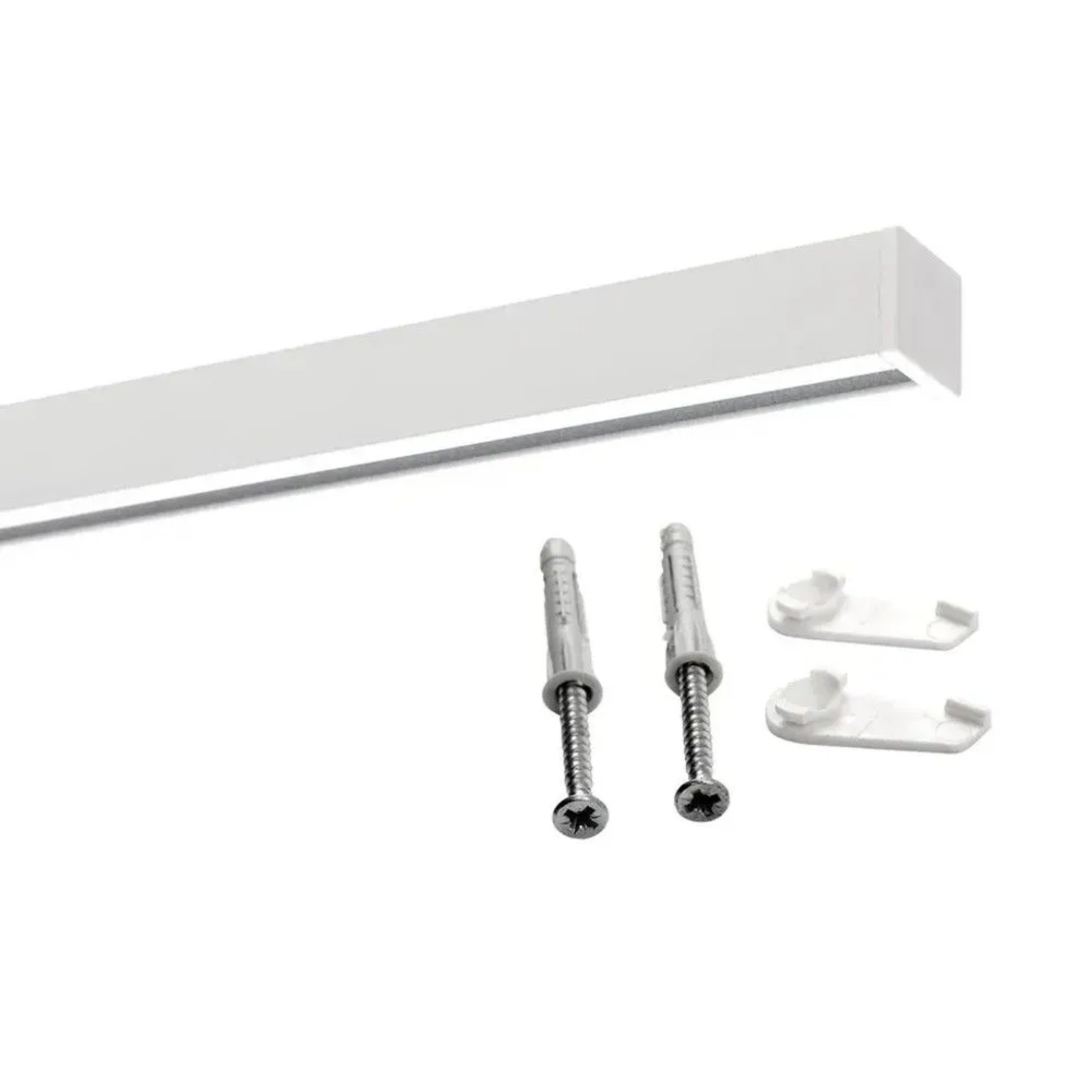 Weiße 1-läufige Deco-Raum Gardinenschiene Square mit Befestigungsmaterial für einfache Deckenmontage.