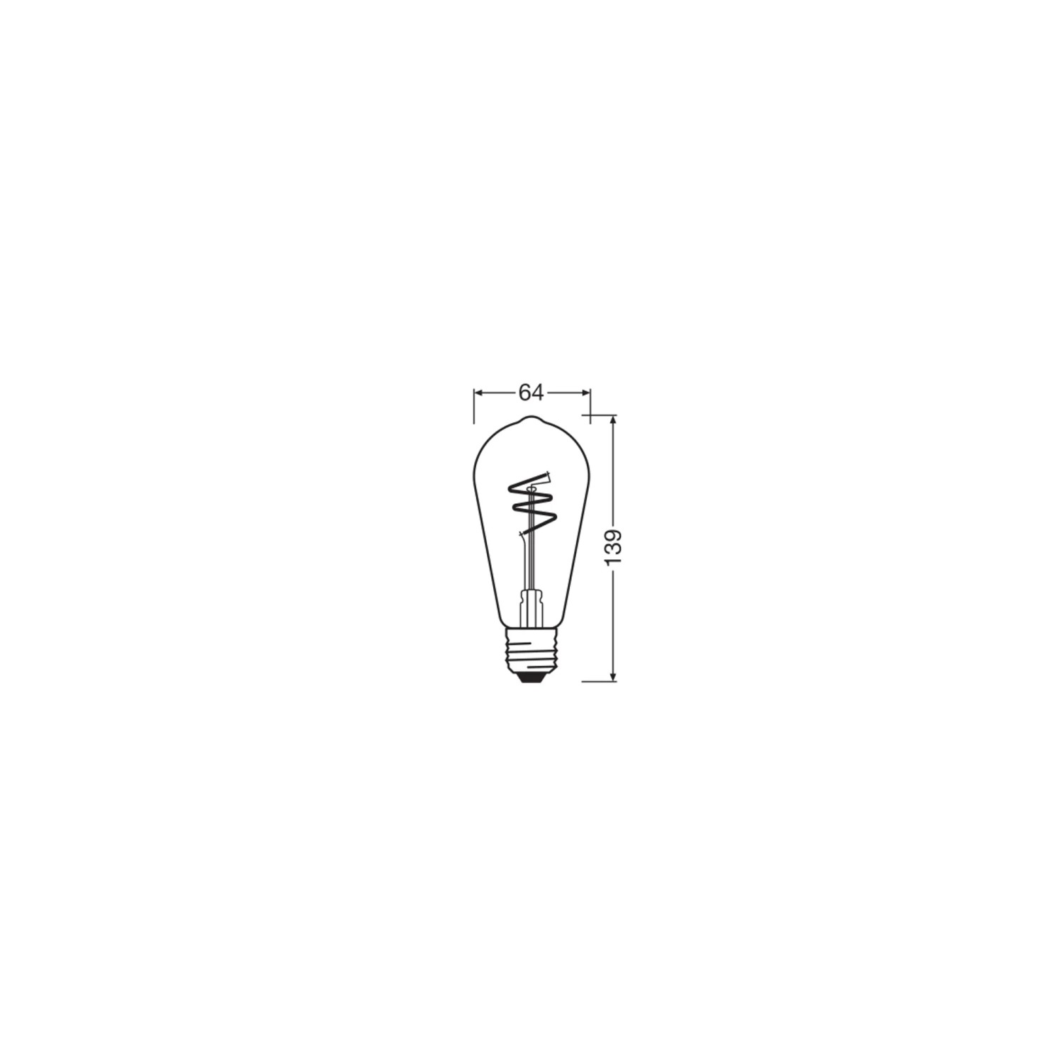 Osram LED-Lampe E27 Edisonform mit Spiralfilament, Maße 13,9 x 6,4 cm.