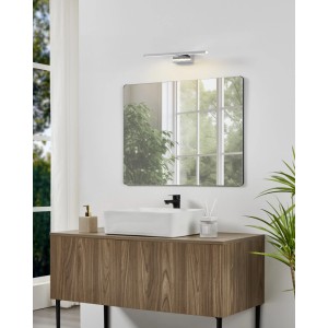 Eglo LED-Spiegelleuchte Conettilla Chrom, 40 cm, über einem Spiegel im modernen Badezimmer. Schlankes Design, CCT-Licht.
