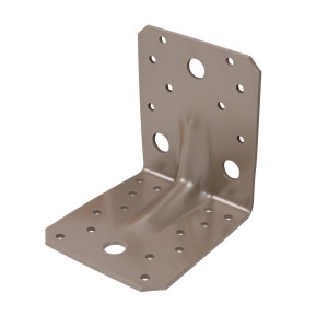Duravis Schwerlast Winkelverbinder, perlbeige, 105x105x90mm, mit Sicke und Löchern für Schrauben.