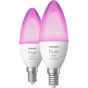 2er-Pack Philips Hue E14 LED-Kerzen in Weiß und Farbe, 470 lm, für smarte Beleuchtung.