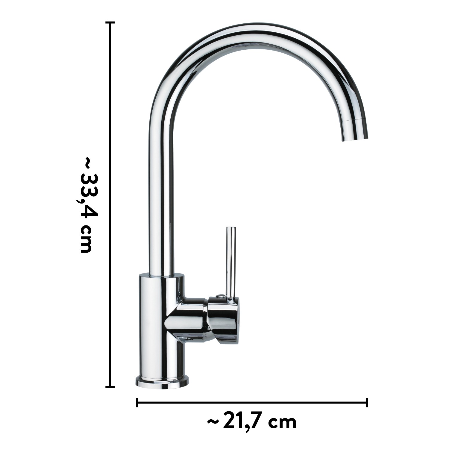 baliv Küchenarmatur KI-1830 Chrom, Einhebelmischer mit hohem, gebogenem Auslauf.