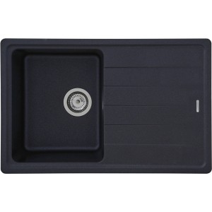 Respekta Columbia Granitspüle, 78x50 cm, Schwarz, mit Abtropffläche und Siebkorbventil.