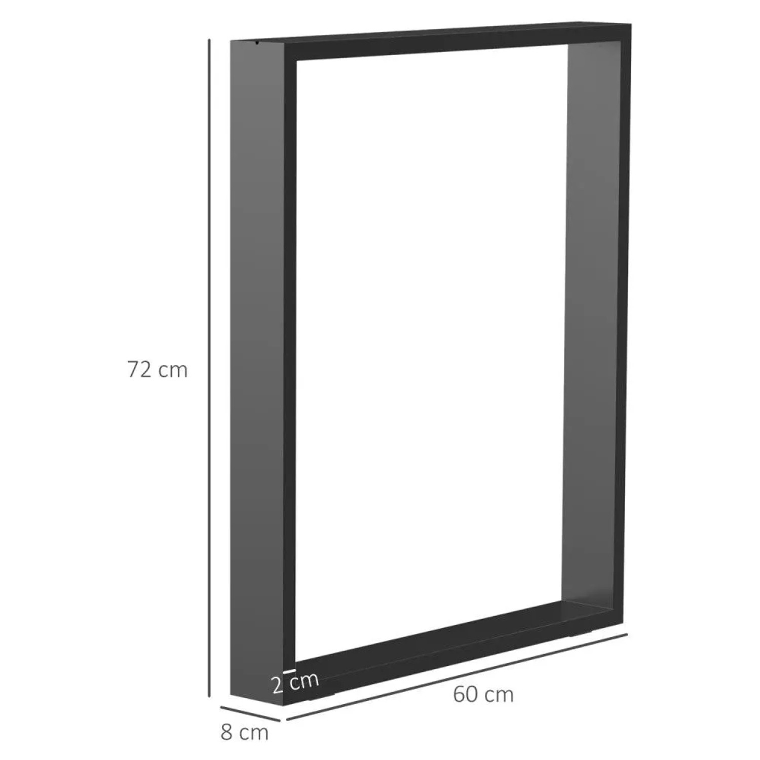 Schwarzes HOMCOM Tischbein aus Stahl, rechteckiges Vierkantprofil, industrielles Design, 72x60x8 cm. Teil eines 2er-Sets.