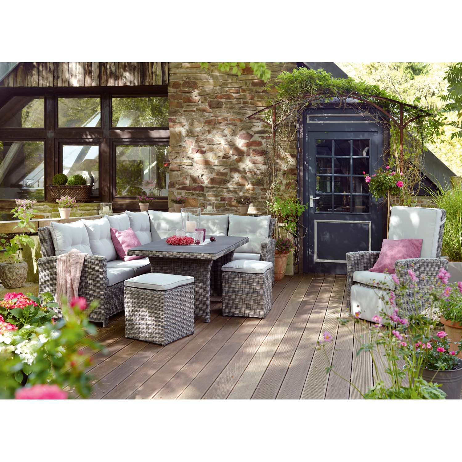 LoungeSet mit Esstisch Vermont 5teilig Polyrattan Wave Cliff kaufen