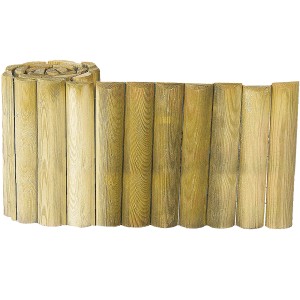 Beeteinfassung aus kesseldruckimprägniertem Holz, 6x30x200 cm, als Rollboard vernagelt.