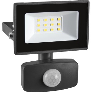 Grauer LED Strahler 10W mit Sensor für Aussenbereiche.