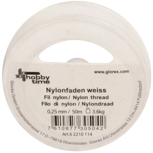 Nylonfaden, weiß, 0,25 mm x 50 m, für Schmuckbasteln und Dekorationen.