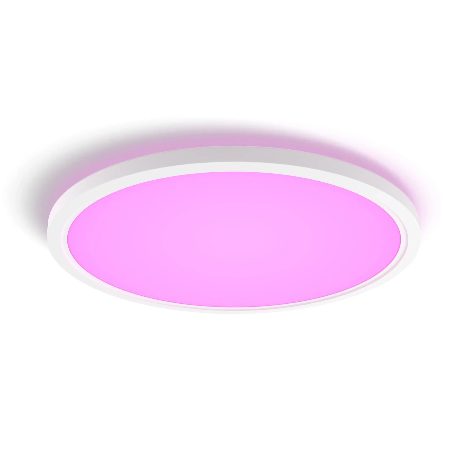 Rundes Philips Hue LED-Panel Tento, weiß, mit farbigem Licht. Smarte Deckenleuchte für vielseitige Lichtstimmungen.