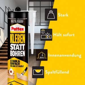 Pattex Kleben statt Bohren Montagekleber, 400g Kartusche, weiß. Baukleber für Innen.