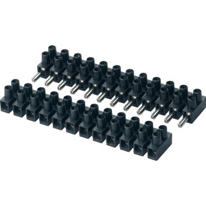 Zwei schwarze 12-polige Steckklemmen Ø 4 mm zur Verbindung von starren Leitungen.