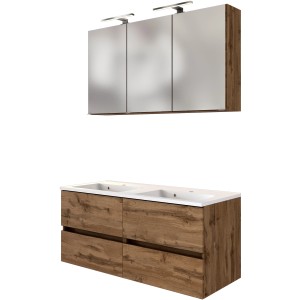 Held Möbel Waschtisch-Set Verona, 120 cm, Wotaneiche mit Spiegelschrank und Mineralgussbecken.