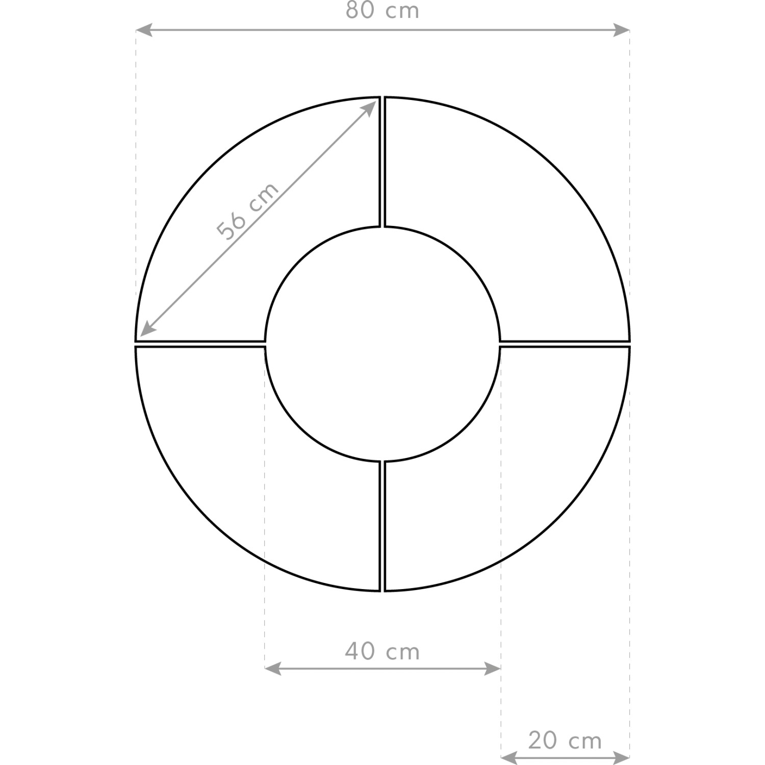 Skizze der Westmann Premium Grill Feuerstelle, Ø 81 cm, mit Maßangaben.