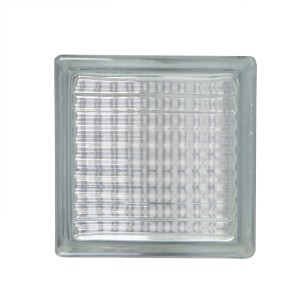 Klarer Glasstein 14,5x14,5x8 cm mit gekreuzter Struktur für Innen & Außen.