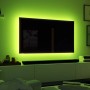 Paulmann MaxLED TV-Hintergrundbeleuchtung mit grünem LED-Streifen am 65 Zoll Fernseher.