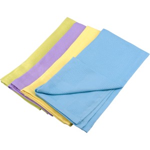 Purclean Mikrofaser Geschirrtuch 4er-Set in Gelb, Lila, Hellgelb und Blau. Saugfähige Tücher für Küche & Haushalt.