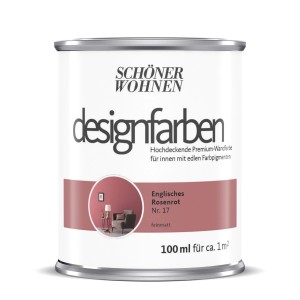 Schöner Wohnen Designfarbe Englisches Rosenrot, 100ml Dose, Bunte Wandfarbe.