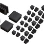 32-teiliges Fußkappen-Set für Vermont Sofa-Diningset, schwarze Kunststoff-Endstücke in verschiedenen Größen.