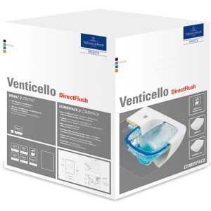 Verpackung des Villeroy & Boch WC-Sets Venticello Tiefspüler in Alpinweiß inklusive WC-Sitz.