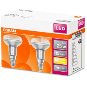 Osram LED E14 Reflektor R50, 2er-Set. 1,5W, 110lm, warmweiß. Kompakte Reflektorlampe für Wohnräume.