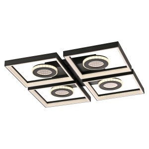 Moderne, schwarze LED-Deckenleuchte Traforo mit vier Lichtkreisen und Dimmfunktion.