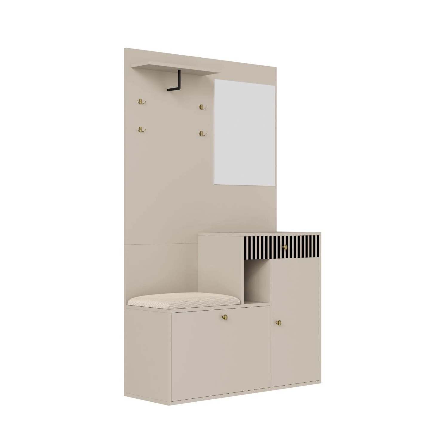 okwish Garderoben Set mit Spiegel Polsterkissen Flur 110x37x185cm Beige