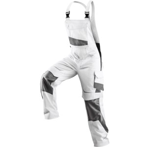 Kübler Pulsschlag Latzhose in Weiß-Anthrazit, Größe 102. Arbeitskleidung mit Stretcheinsatz und Ripstopgewebe.