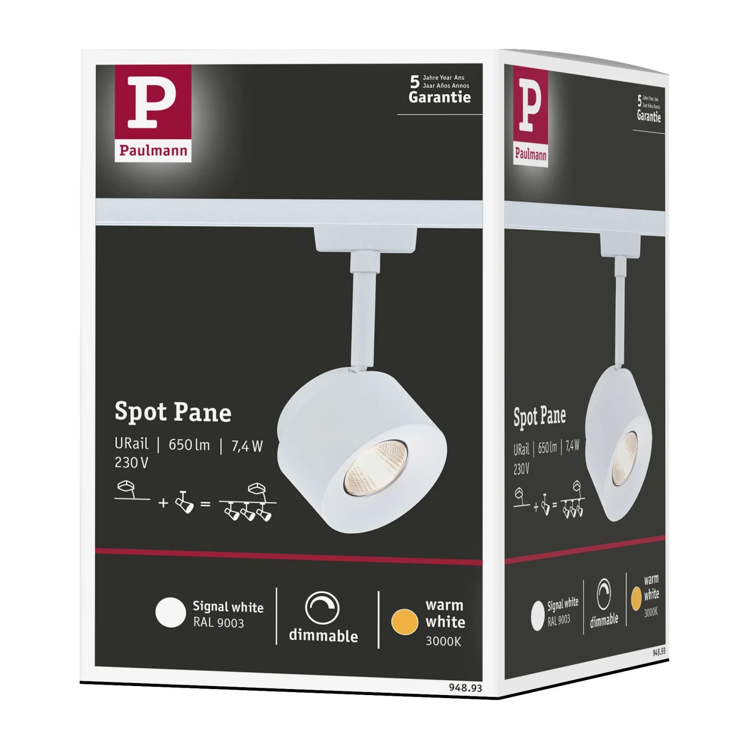 Paulmann LED-Schienenspot Pane URail, signalweiß, warmweiß, zur flexiblen Beleuchtung.