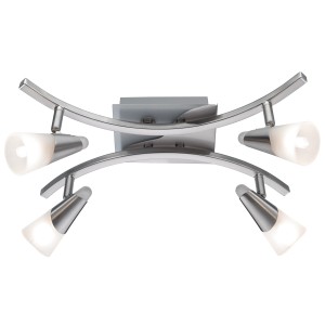 Halogen-Spot Fornelli mit 4 Strahlern, Nickel matt und gefrostetem Glas.