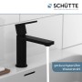 Schwarze, matte Schütte Waschtischarmatur Manhattan mit laufendem Wasser.