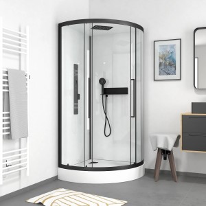 Aurlane Komplettdusche Urban 2, Runddusche 90x90x215 cm mit schwarzem Rahmen und Glas.