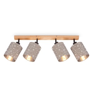 Brilo Spotleuchte, 4-flammig, taupefarbene Stoffschirme mit Sternen, schwenkbar.