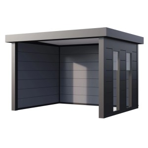 Anthrazitfarbener Pavillon Singolo 3630 mit Fenster, 358x298 cm. Ideal für Garten und Terrasse.