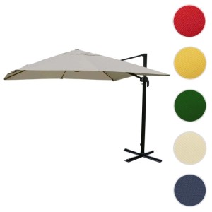Creme-grauer, drehbarer Ampelschirm 3x3m aus Aluminium, ohne Ständer. Weitere Farben werden dargestellt.