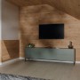 Wohnraum mit Egger Decowall Faltleiste FL008 Loveland Eiche als Wandverkleidung.