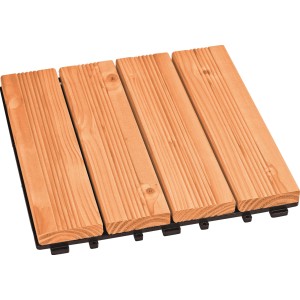 Klickfliese aus Lärche, 4er Set, 30x30 cm. Holzfliesen für Terrasse und Balkon.