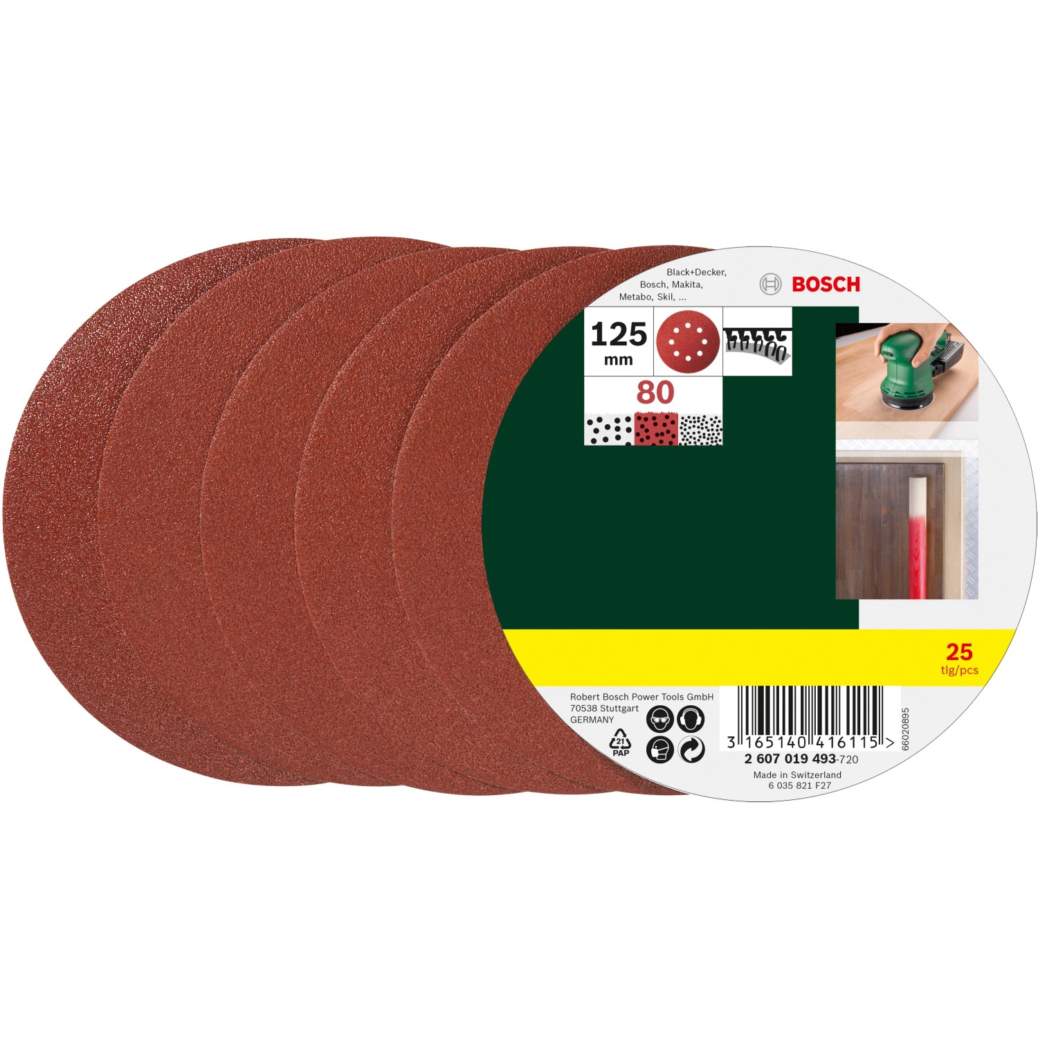 Bosch Schleifblatt-Set K80, Ø 125mm, 25 Stück für Exzenterschleifer.
