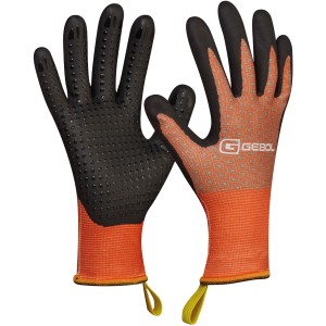 Gebol Arbeitshandschuhe Bellis, Größe 4, orange-schwarz mit Noppen für optimalen Grip.