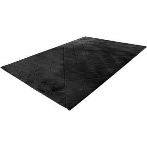 Graphitfarbener Lalee Teppich Impulse, 80x150 cm, mit gestepptem Rautenmuster. Kurzflorteppich.