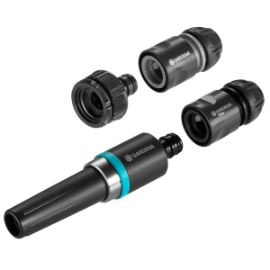 Gardena EcoLine Schlauch Set: Hahnverbinder, Schlauchverbinder, Wasserstop und Reinigungsspritze.