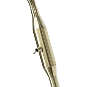 Detailaufnahme: Gebürstete Messing LED-Stehlampe Philo mit Kippschalter.