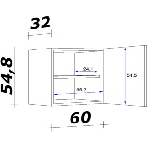 Technische Zeichnung: Flex-Well Oberschrank Lucca, 60 cm breit, mit Maßen. Küchen Hängeschrank.