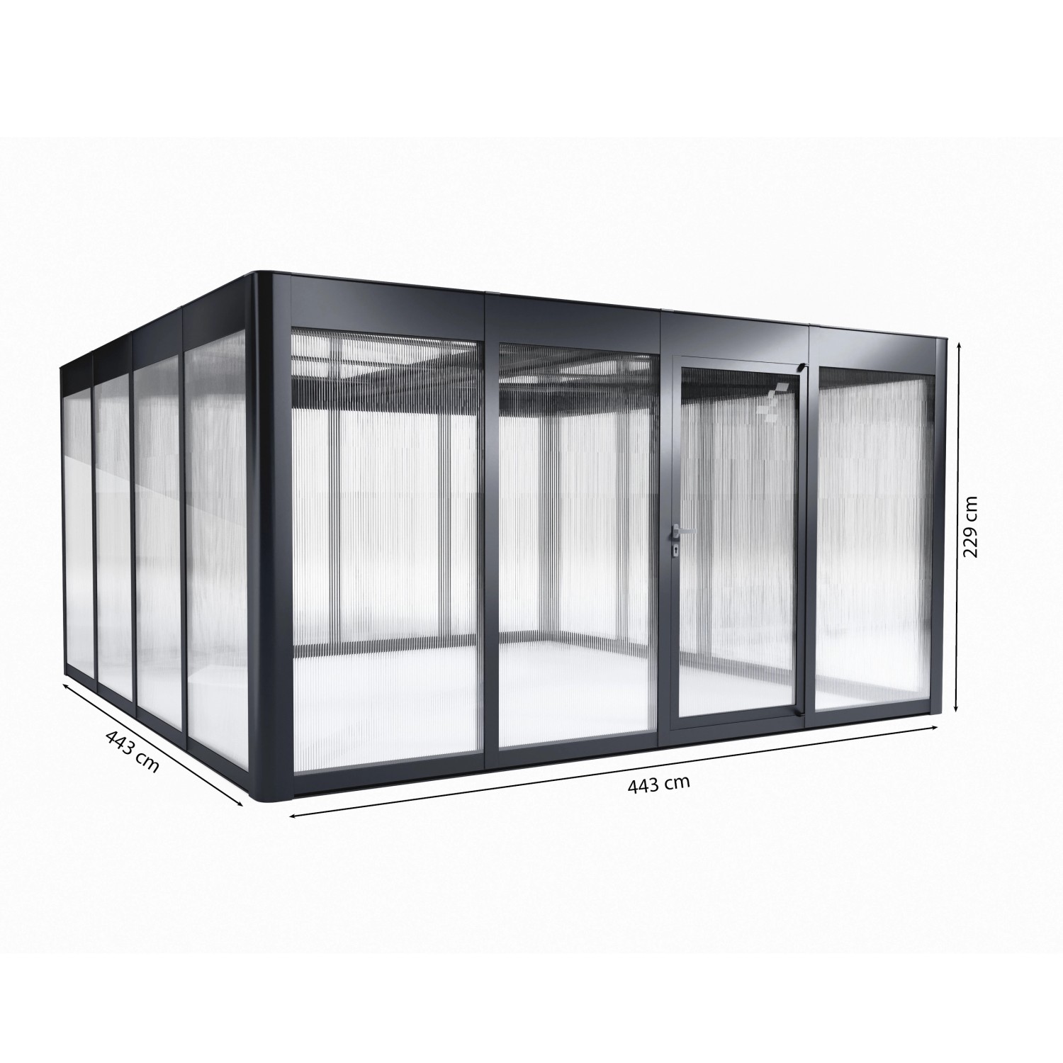 SunElements Gartenhaus SunGarden Select 4.4, anthrazit-metallic, 19,6 m², mit Maßen.