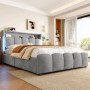 okwish Polsterbett 140x200cm mit LED Beleuchtung Schlafzimmer Grau ohne Matratze_6