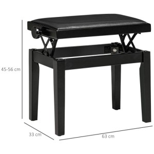 Schwarzer HOMCOM Klavierhocker, höhenverstellbar, mit Lederkissen. Ideal für Pianospiel, 63x33x45-56 cm.