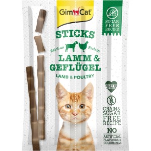 Gimcat Sticks Lamm & Geflügel, 4 Stück. Katzenleckerli ohne Zucker und Getreide.