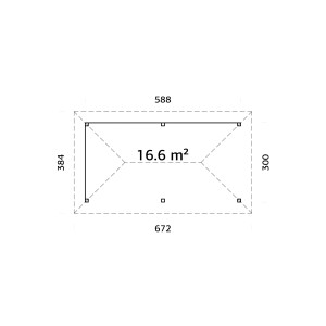 Grundriss Palmako Pavillon Bianca Set 109, 588x300 cm, Weekendhaus mit 16,6 m² Fläche.