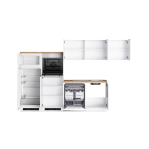 Helle Held Winkelküche Gera mit E-Geräten in Weiß und Wotan-Holzoptik.